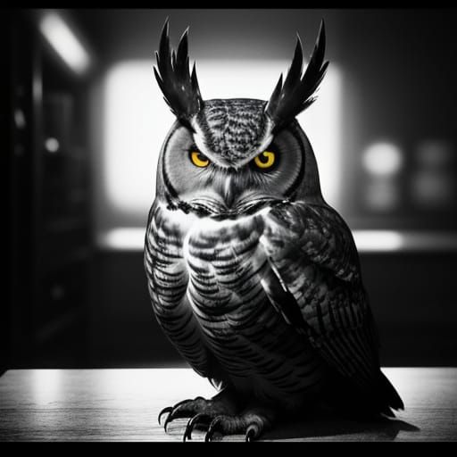Great Horned Owl in Noir Digital Art