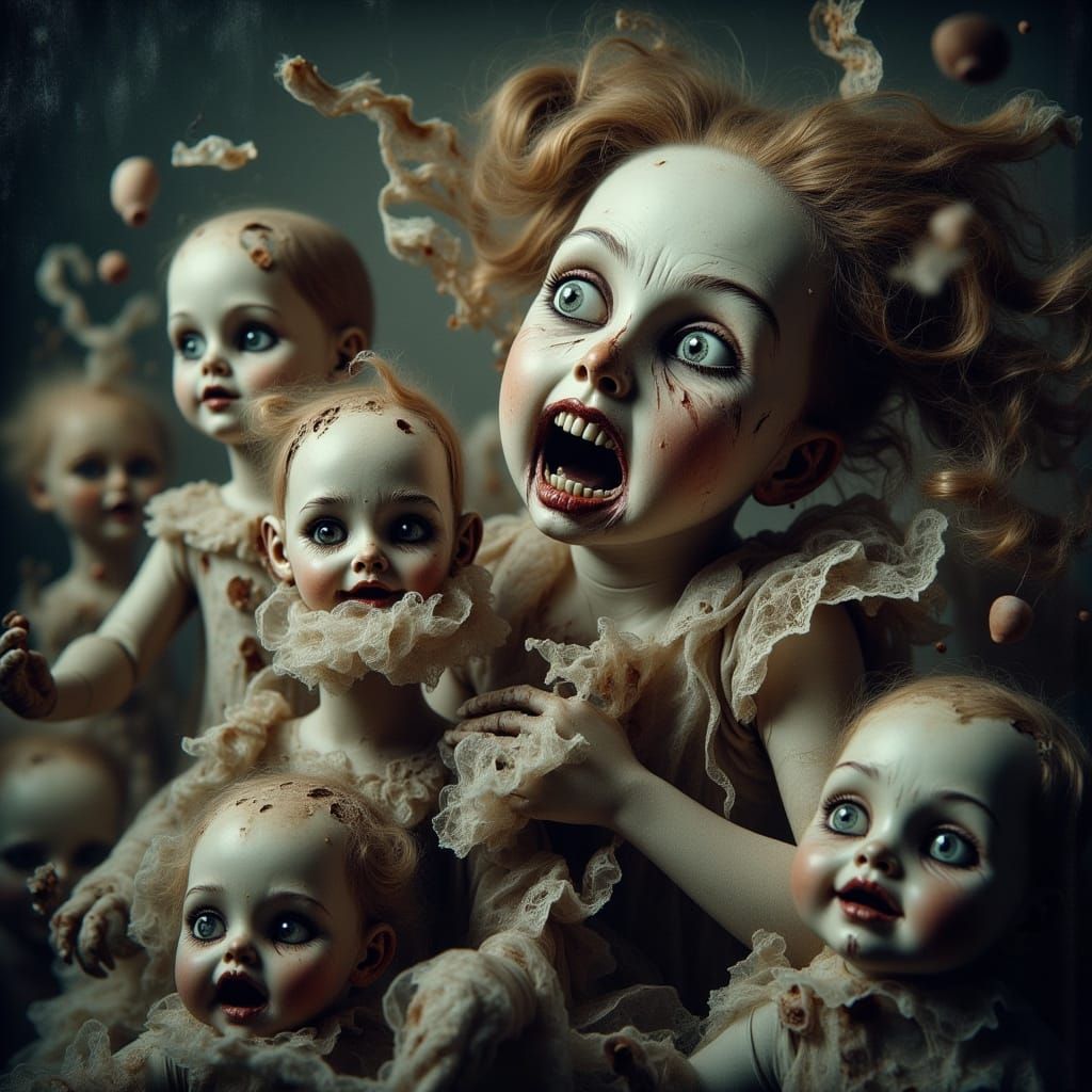 Antique Porcelain Dolls in a Fierce Battle