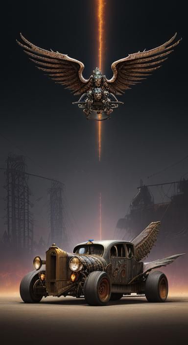 Flying Steampunk Rat Rod Car in Electric Arena