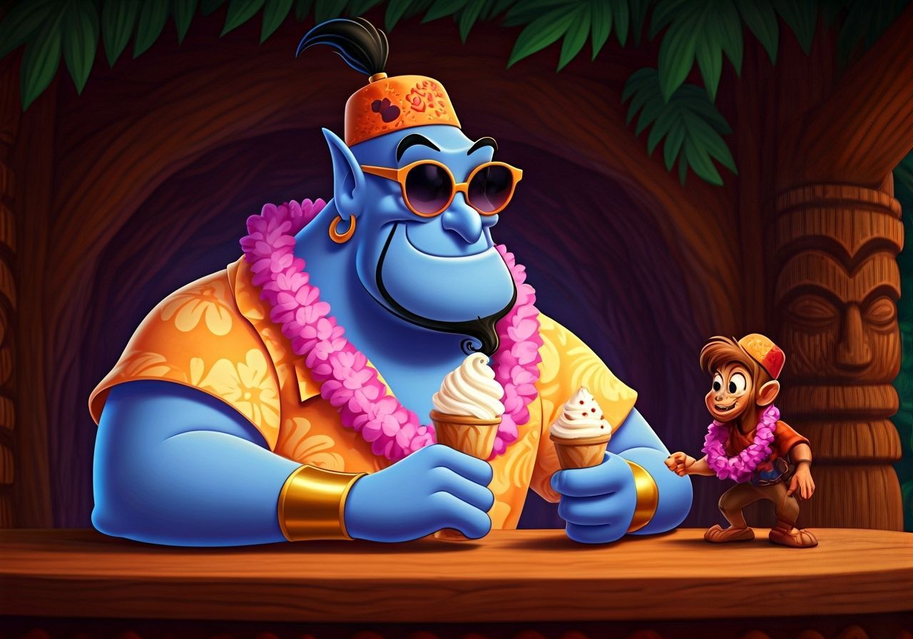 Genie and Abu Enjoy Dole Whip at Tiki Bar