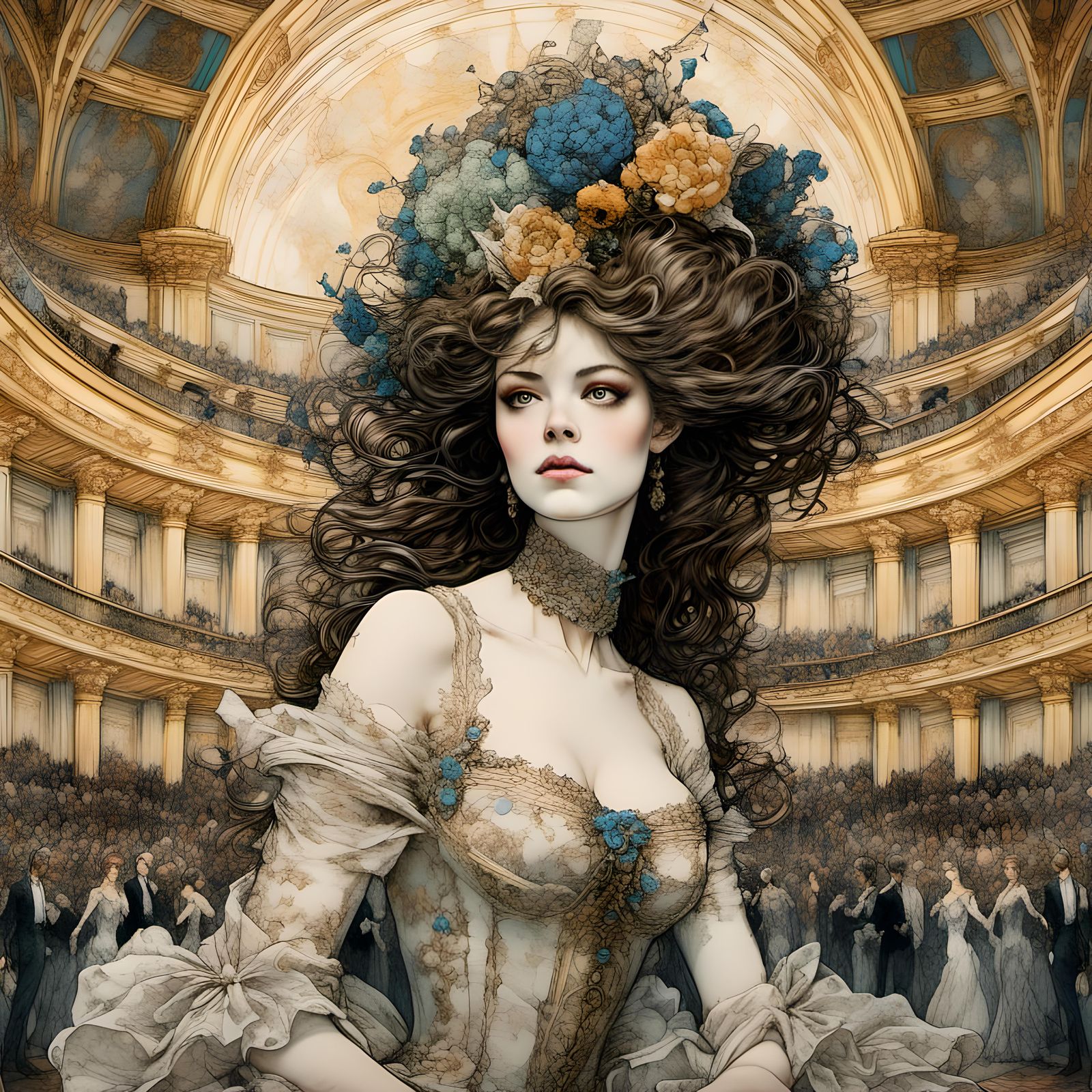 <lora:MakeItPretty:1.0> <lora:Dalle 3 lora 1:1.0> Grand opera at the Paris Opera House, art by Arthur Rackham, art by Ch...