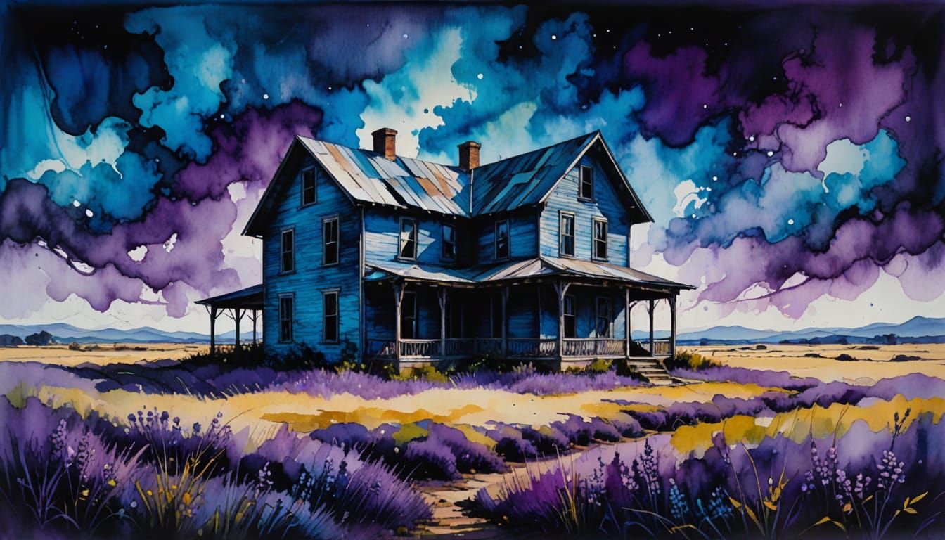 Abstract Expressionist Painting of a Moody Abandoned House