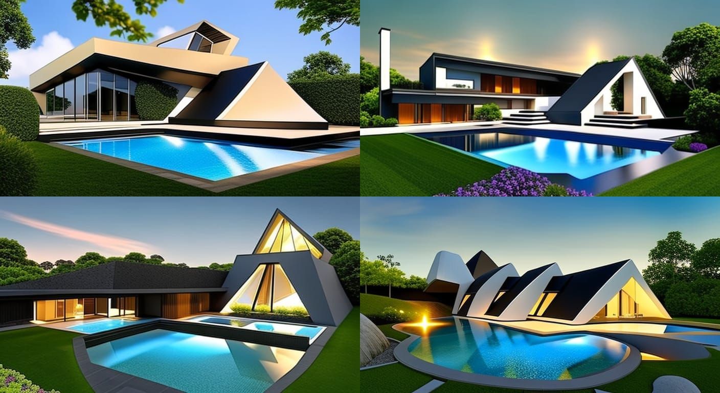 Fantasy Pyramid House with Golden Details