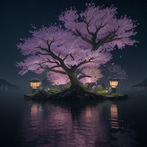 Magical Floating Islands with Sakura Trees