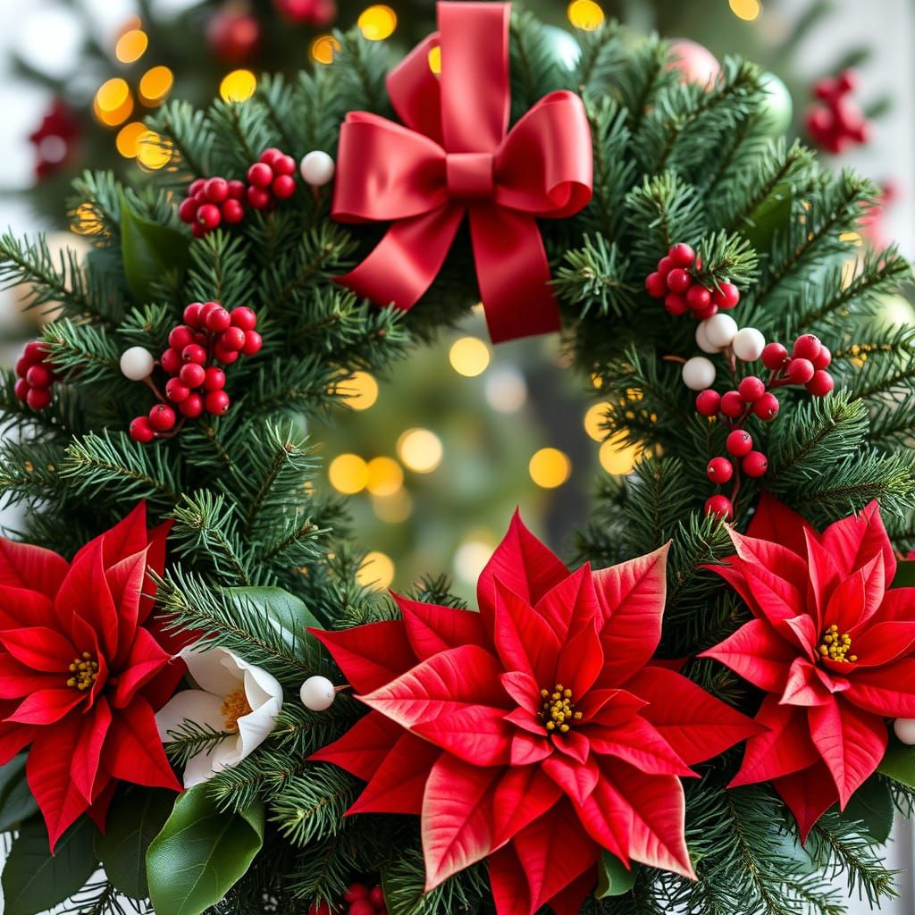 A Festive Christmas Wreath in a Soft, Natural Light