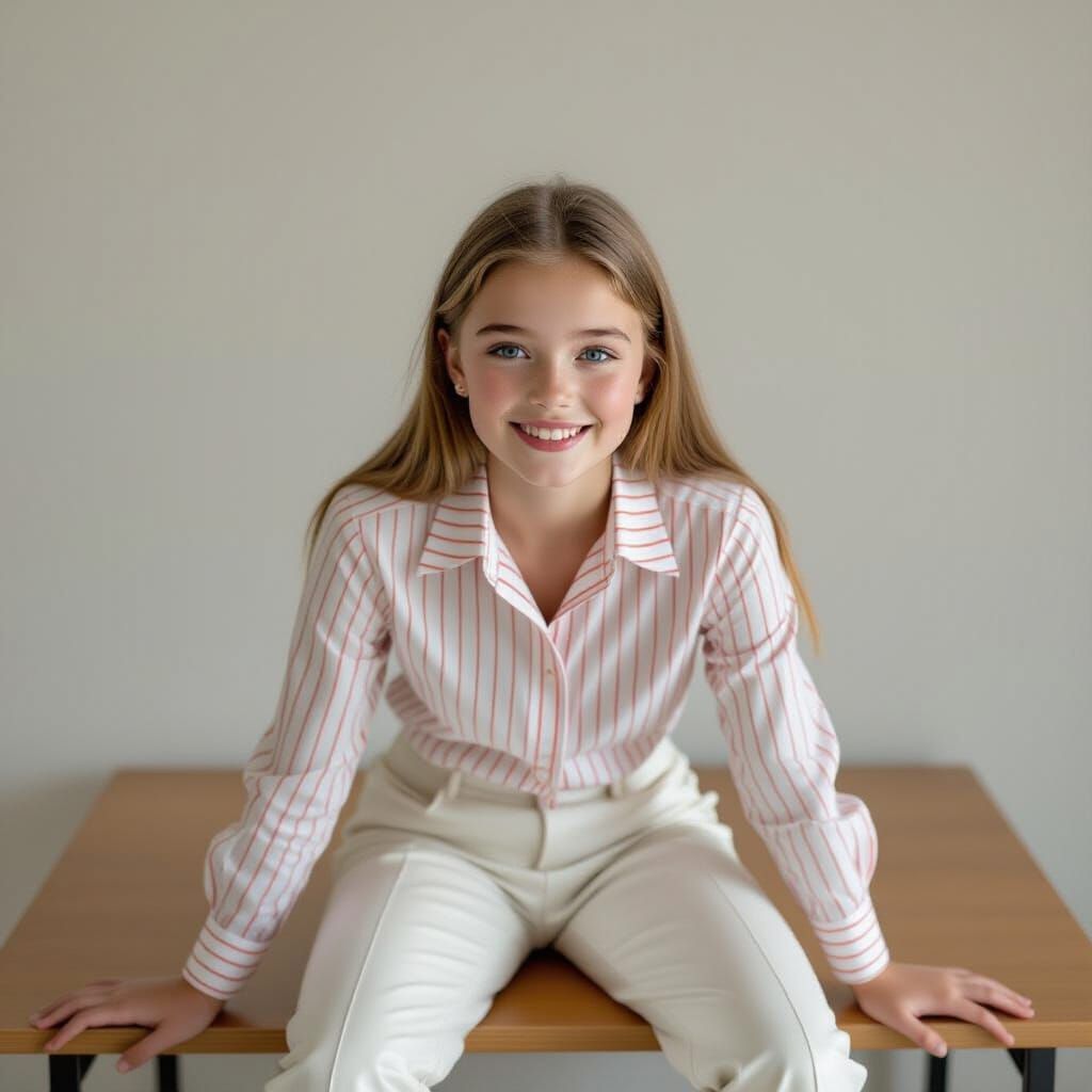 French Girl Climbing Desk: Natural Simple Photo