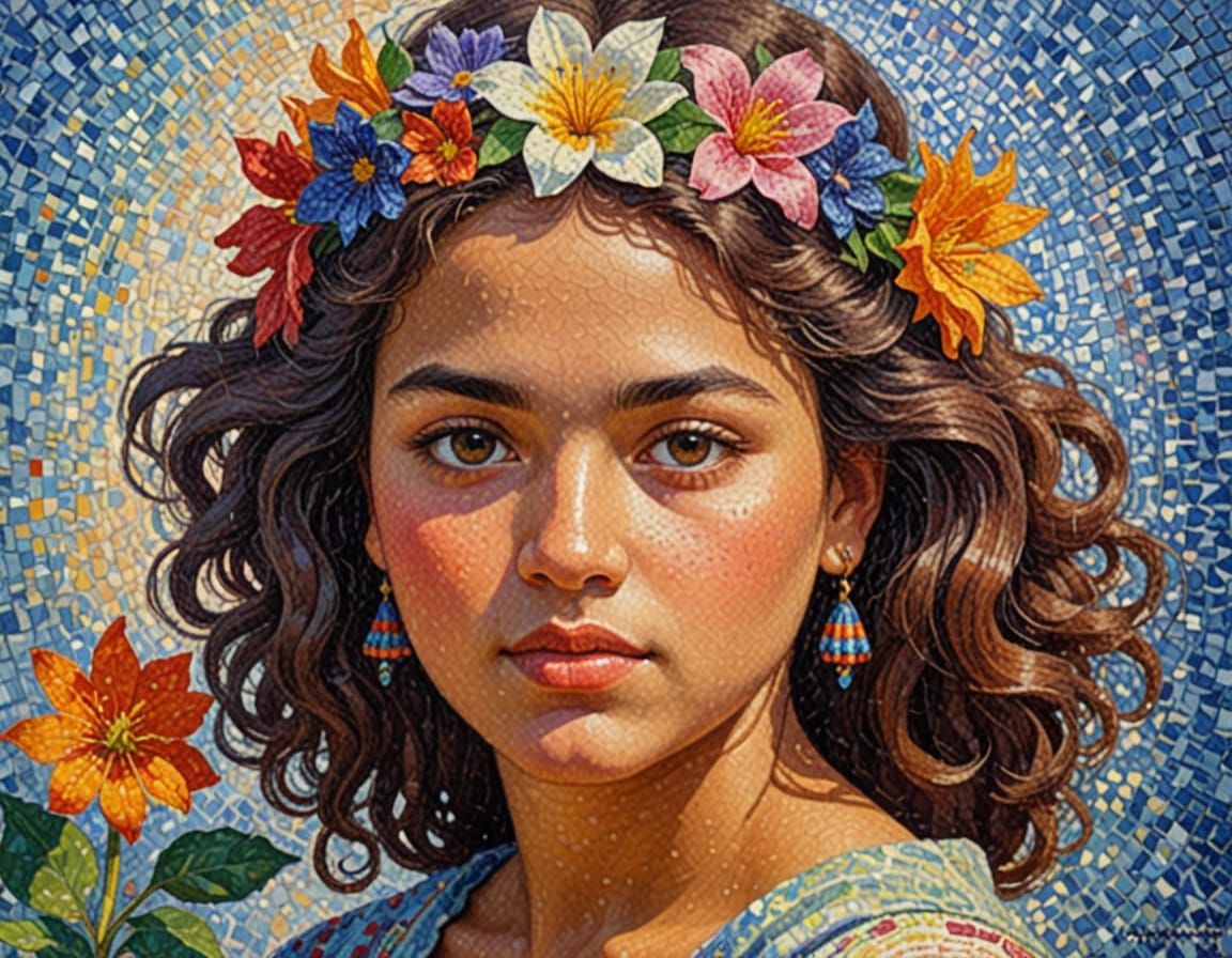 Flower Girl in Vibrant Pointillism