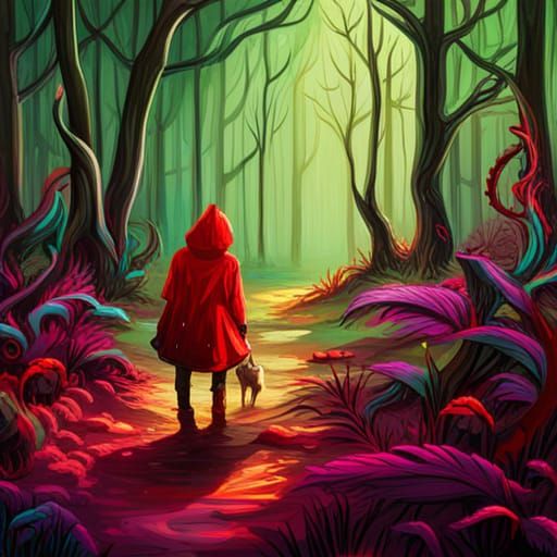 Red Riding Hood in Neon Graffiti Forest