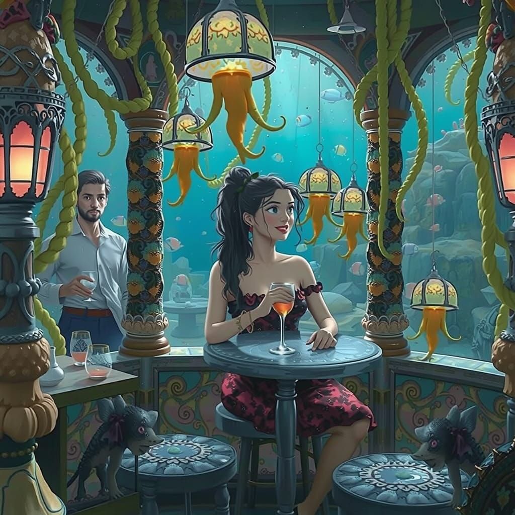 Whimsical Underwater Oasis in a Fantastical Metropolis
