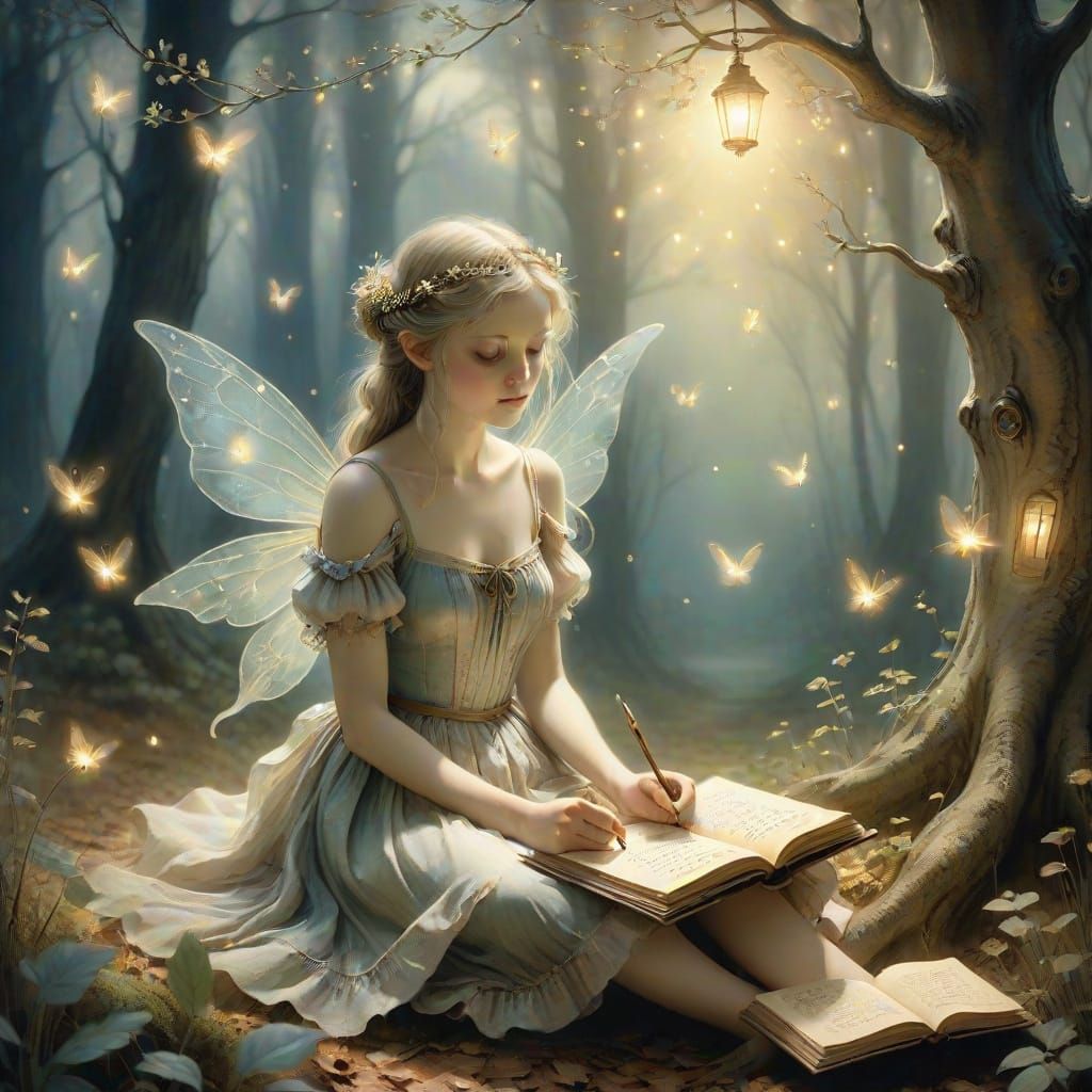Whimsical Fairy in Enchanted Forest Scene