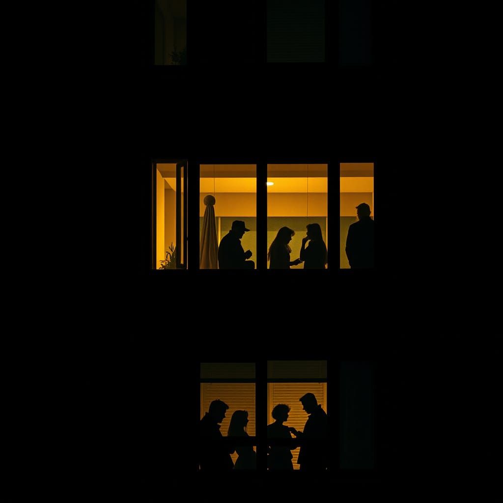 Midnight Apartment Window: City Life Unveiled