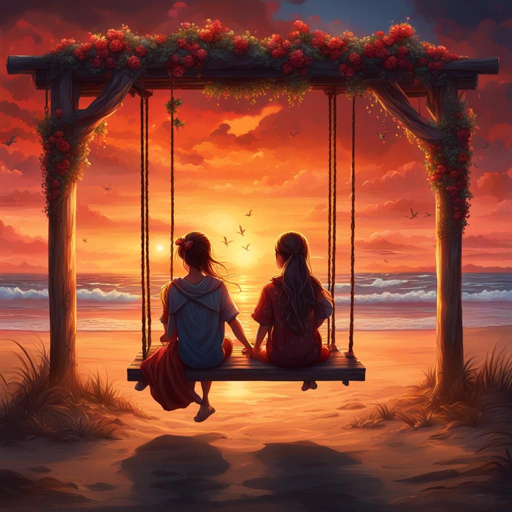 two best friends enjoying a sunset