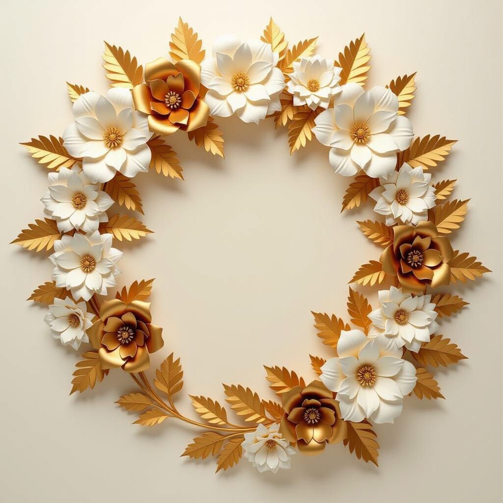 Elegant 3D Paper Flowers & Gold Floral Wall Sculpture