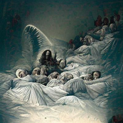 Thirteen Angels Guarding Deathbed, Horror Illustration