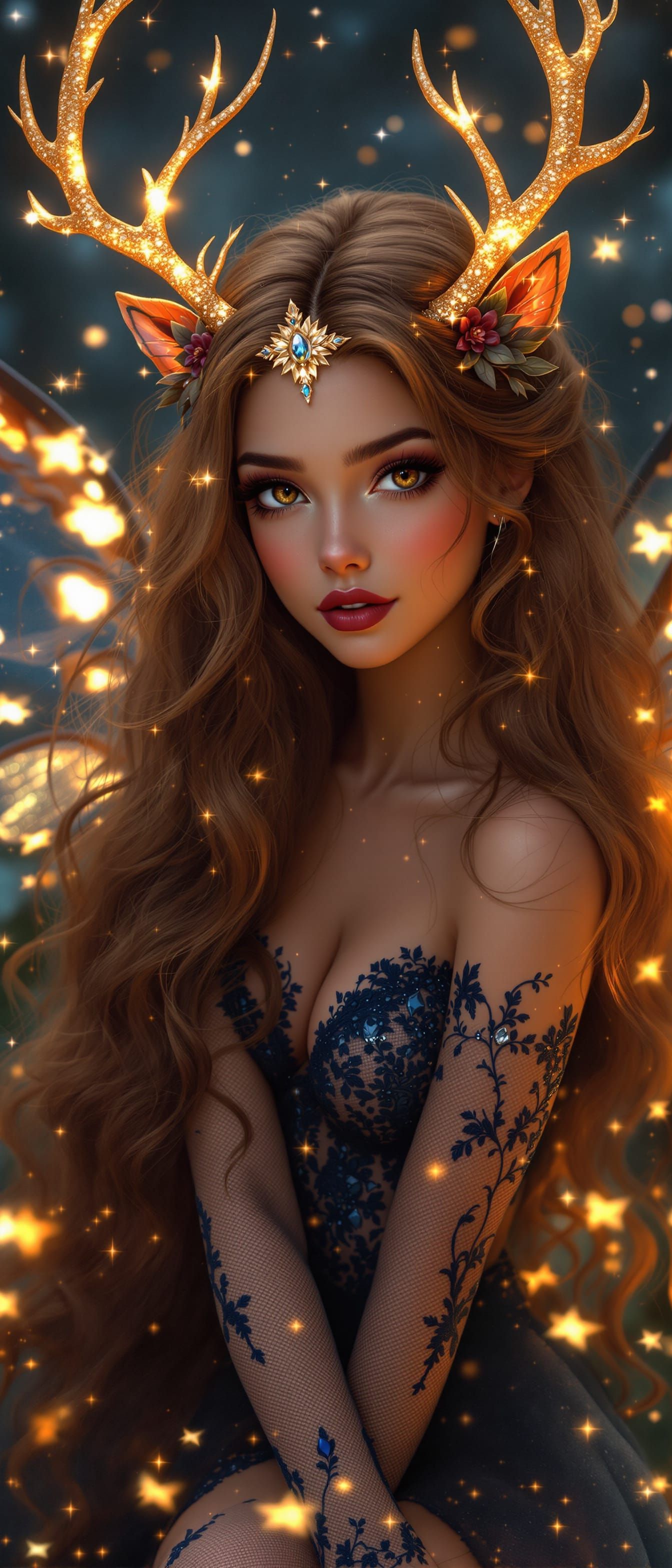 Crystal Fairy Princess with Auburn Hair and Phoenix Wings