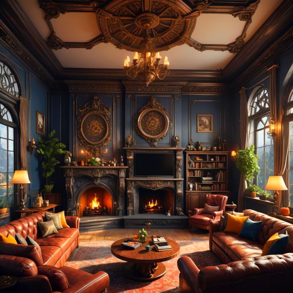 Teenagers Relaxing in Cozy Fireplace Room