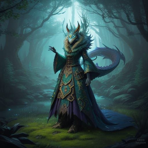 Dragon Kitsune Dreamwalker in Enchanted Forest Concept Art