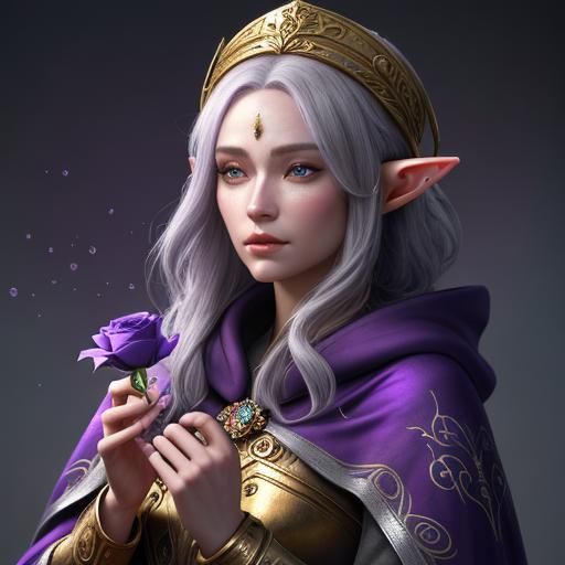 Beautiful Elf with Rose and Purple Cloak