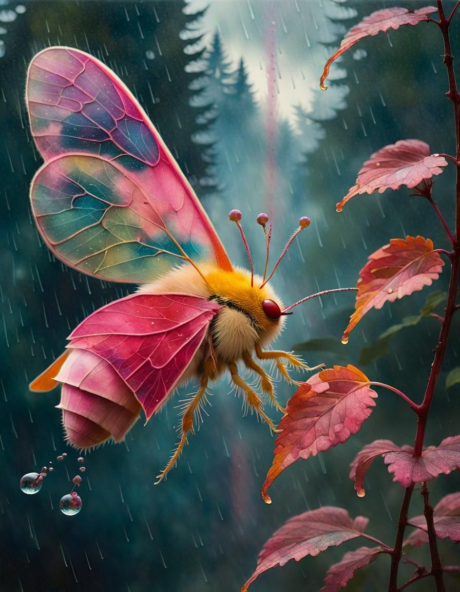 Rosy Maple Moth in Expressionist Style