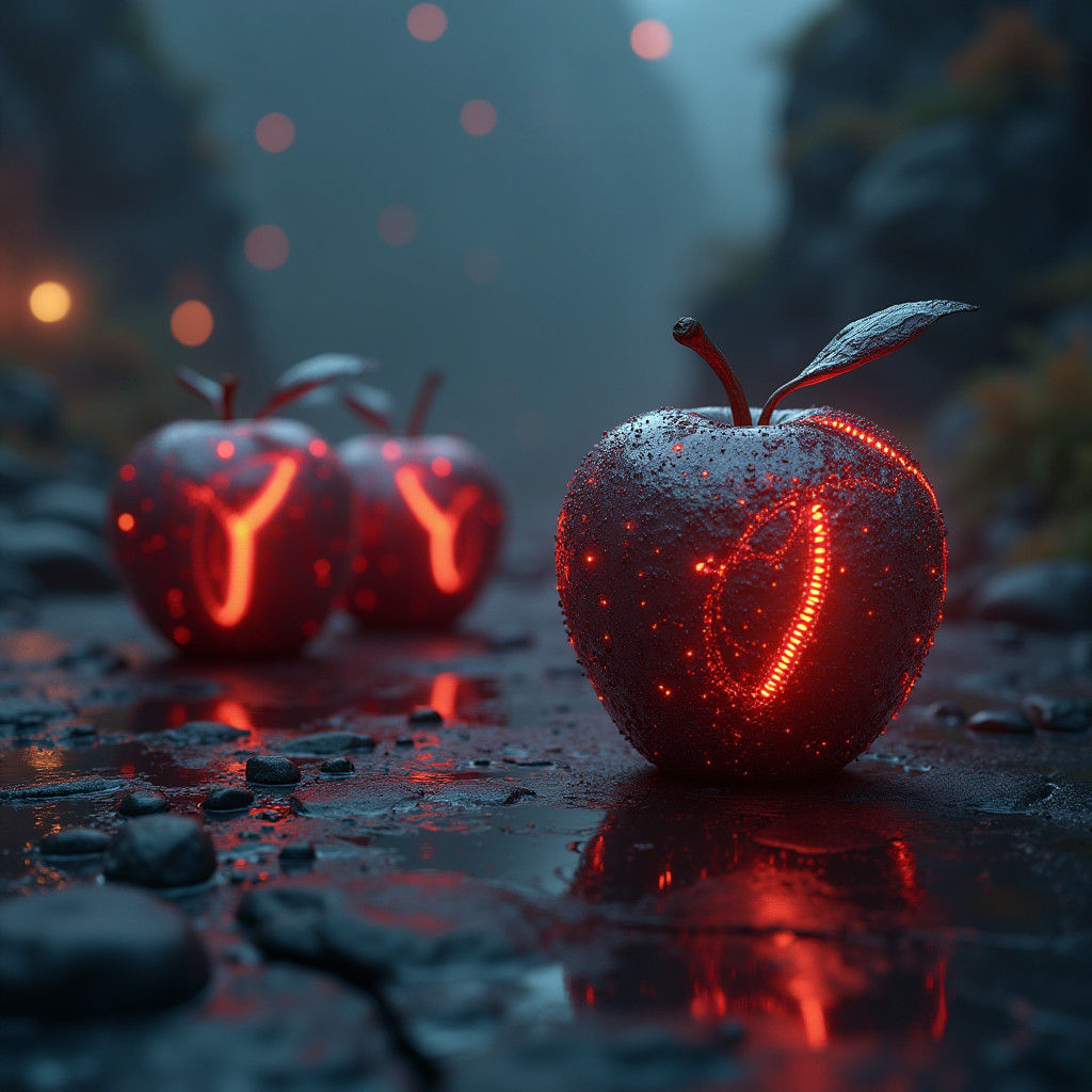 Cybernetic Apples in Sci-Fi Futuristic Scene