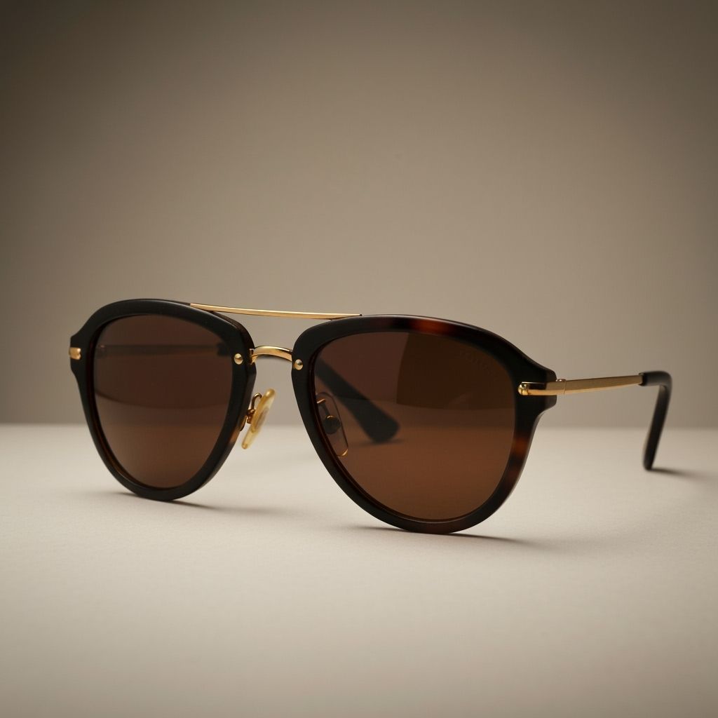 Vintage Leather Aviator Sunglasses in Studio Lighting
