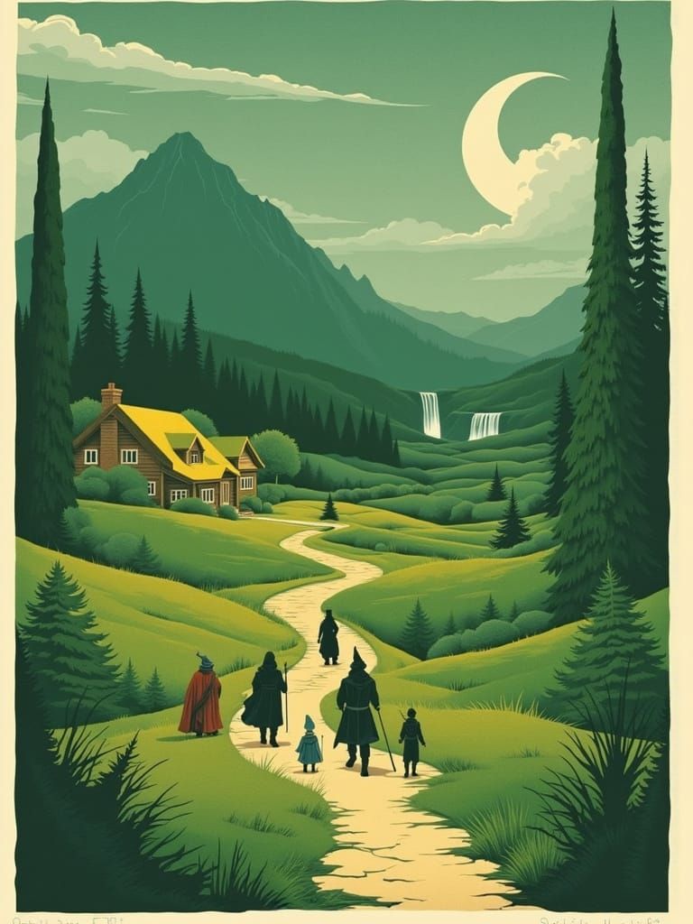 Fantasy Travel Poster: Hobbit Home & Elven Valley