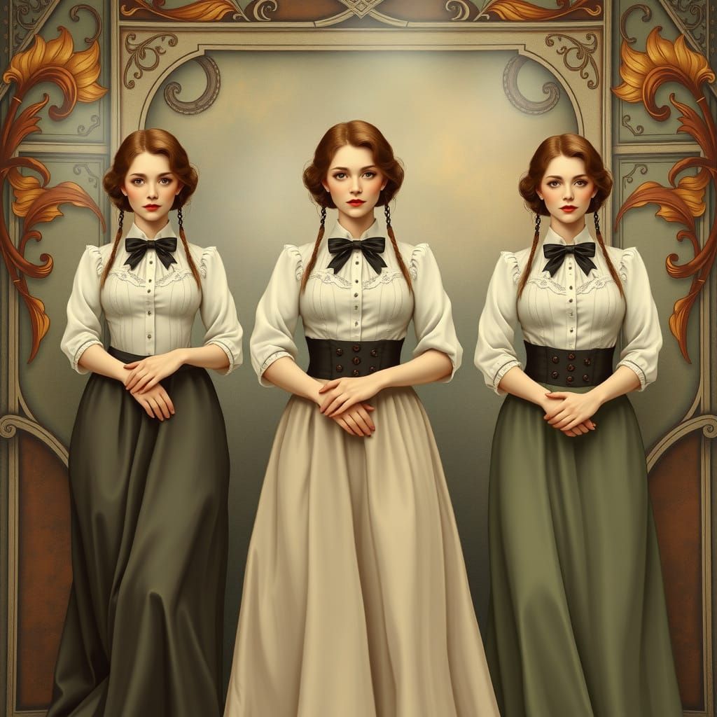Elegant Servants in Art Nouveau Style