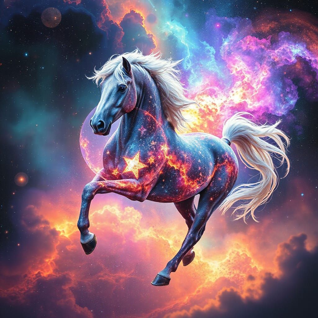 Celestial Horse Galloping Through Cosmic Expanse