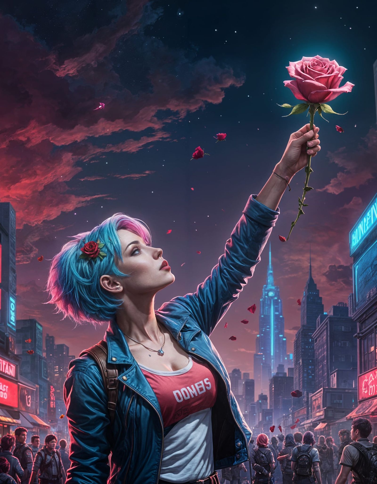 Non-Binary Person Catches Rose: Fantasycore Pop Art