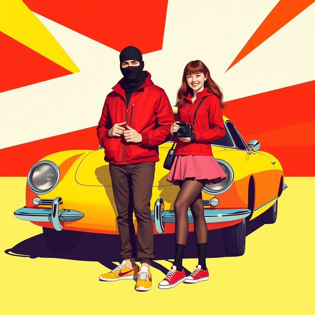 Bold Youth in Retro-Futuristic Scene with Pop Art Vibe