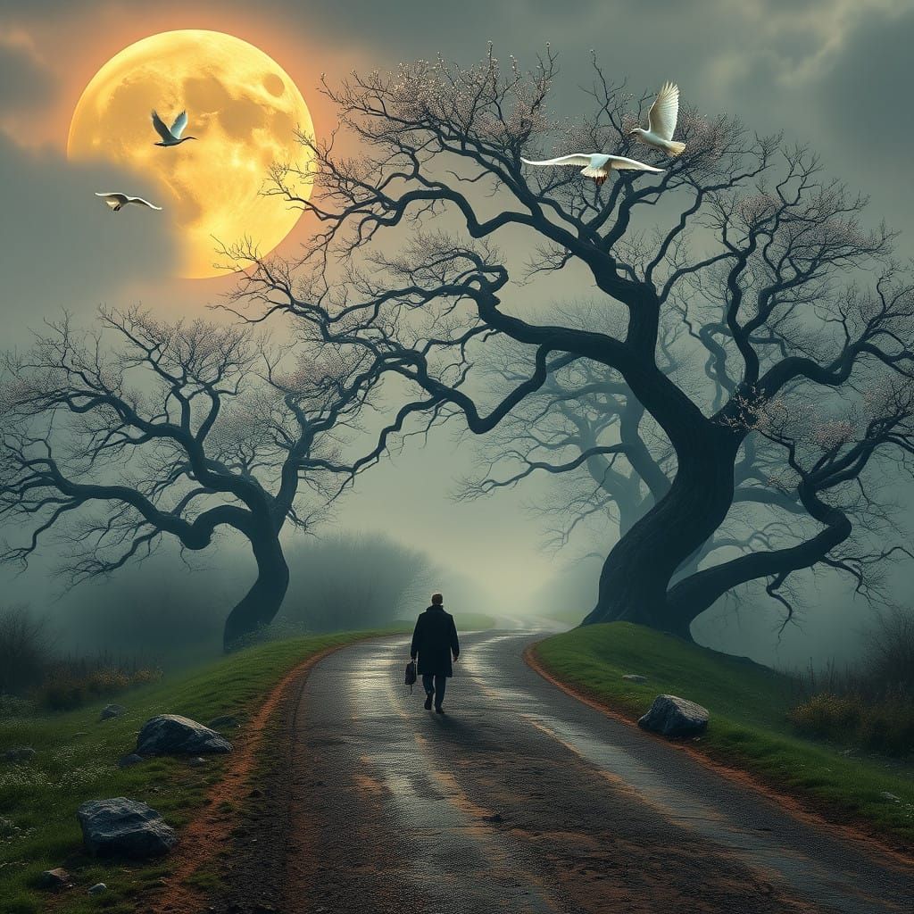 Ethereal Moonlit Walk with Majestic Herons