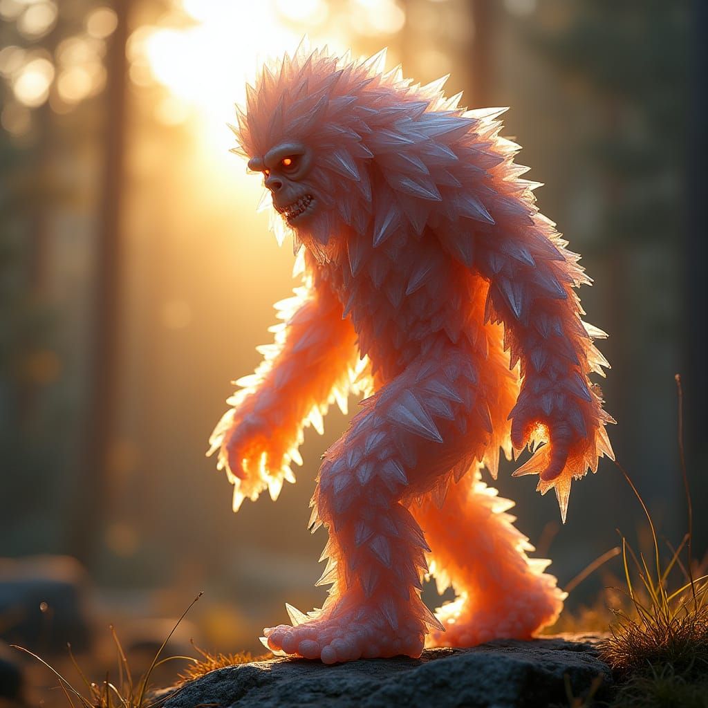 Radiant Crystal Sasquatch in Dreamy Light