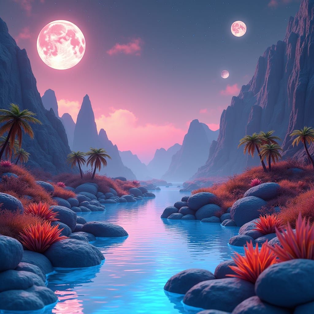 Alien Oasis: Tranquil 3D Fantasy Scene