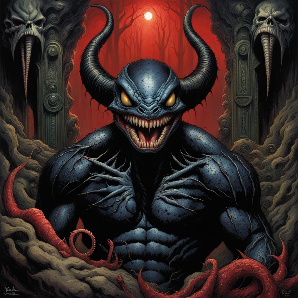 Disney Stitch and Venom Hybrid in Maximalist Style