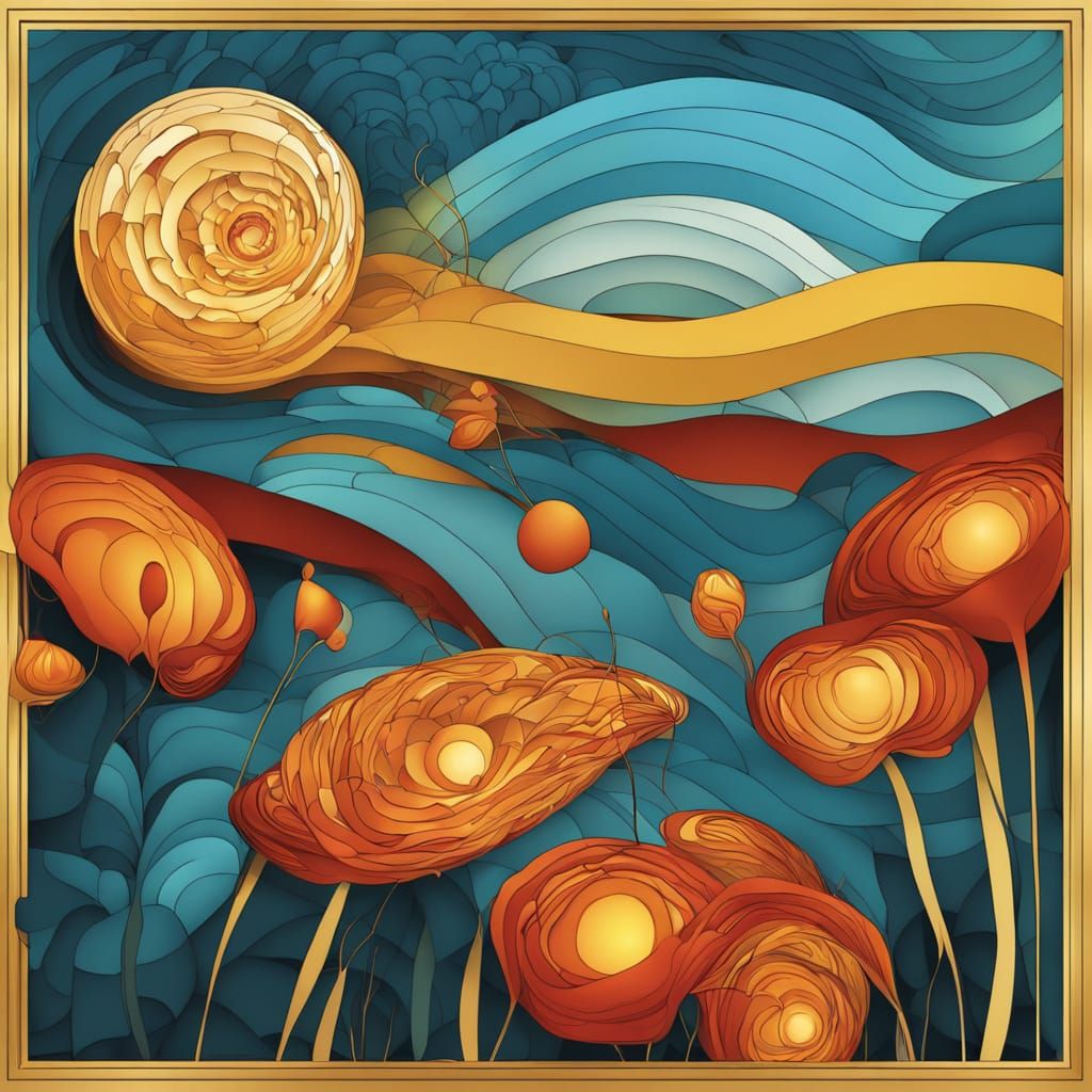 Vibrant Sun Blooms Above Fractal Flower in Golden Ratio Comp...