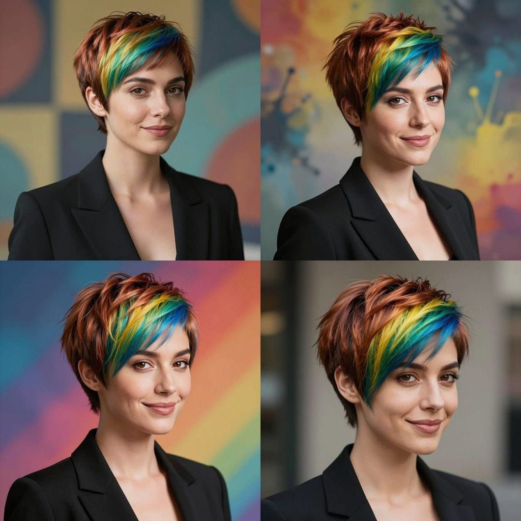 Realistic Pixie Haircut Portrait with Natural Rainbow Gradie...