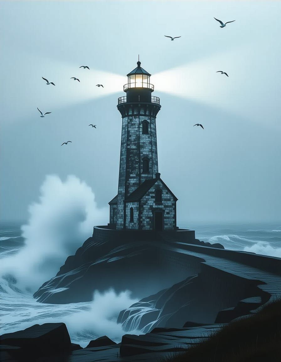 Dramatic Lighthouse Scene with Stormy Weather