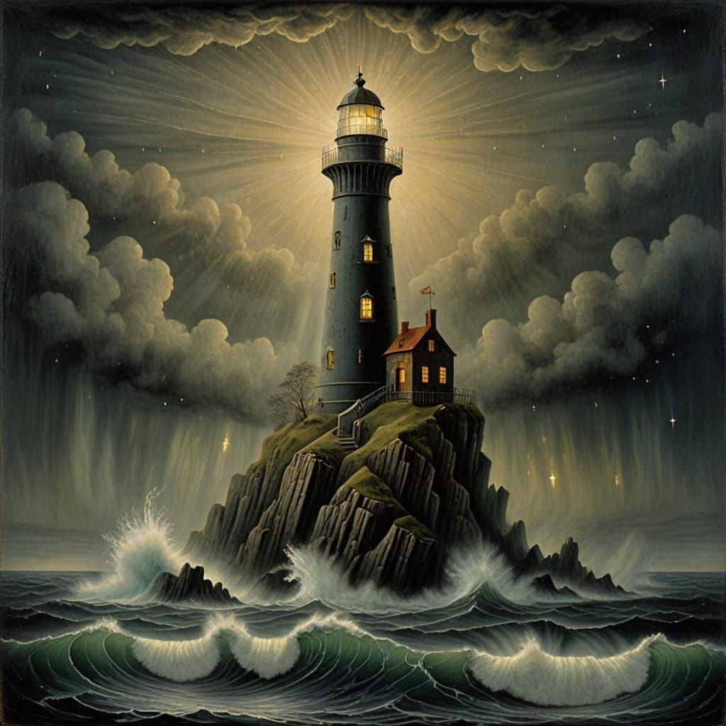 Mystical Lighthouse on Obsidian Island in Starry Sea