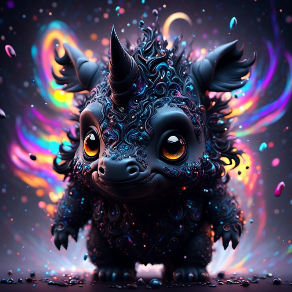 Chibi Rhino in Dark Goth Noir Surrealism Style