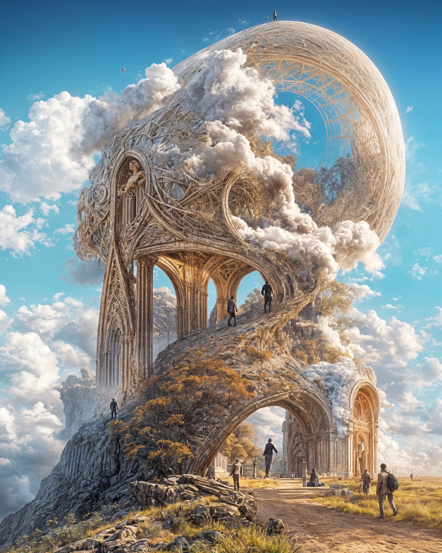 Ethereal World Walker Amidst a Teeming Metropolis