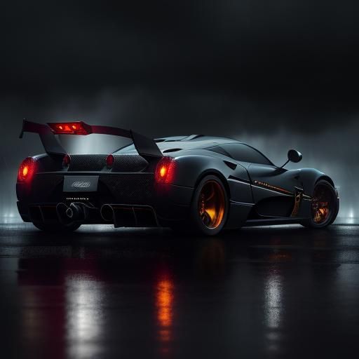 Pagani Car in Rainy Street, Dark Fantasy Art