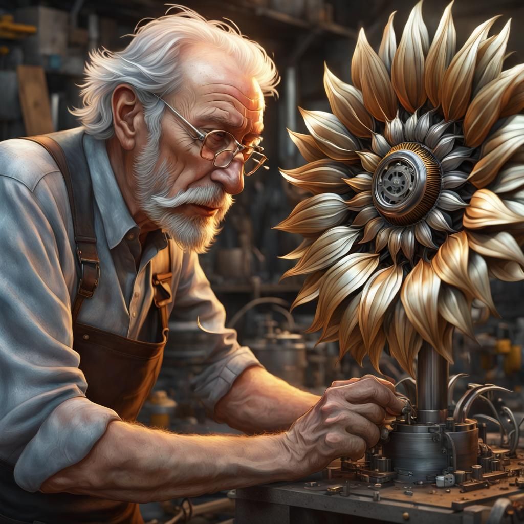 Steampunk Metal Sunflower Inventor Portrait