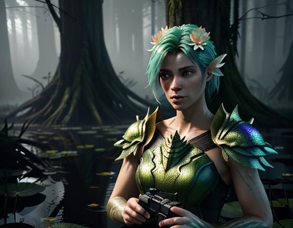 Female Amphiboid Emerging: 3D Game Cinematic Render