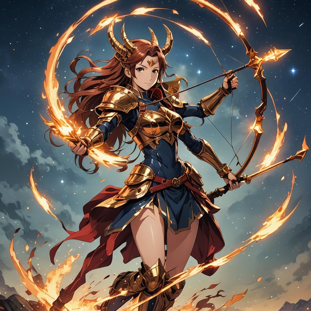 Sagittarius Fire Zodiac in Anime Style