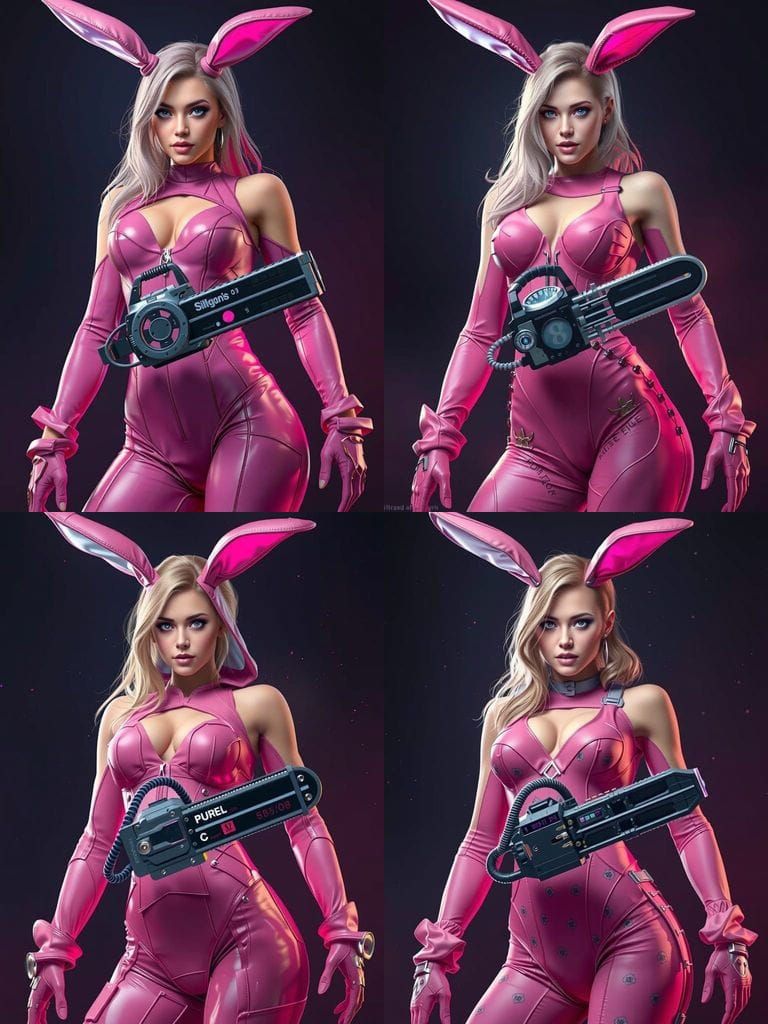 Provocative Portrait of a Pink Bunny Girl in a Glamorous Set...