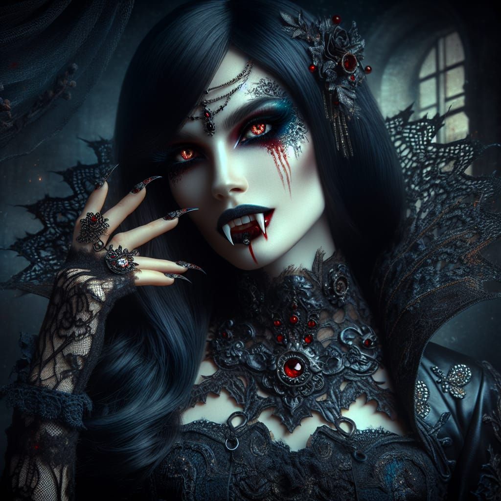 Gothic Vampire in Shadowy Cellar: Detailed Digital Painting