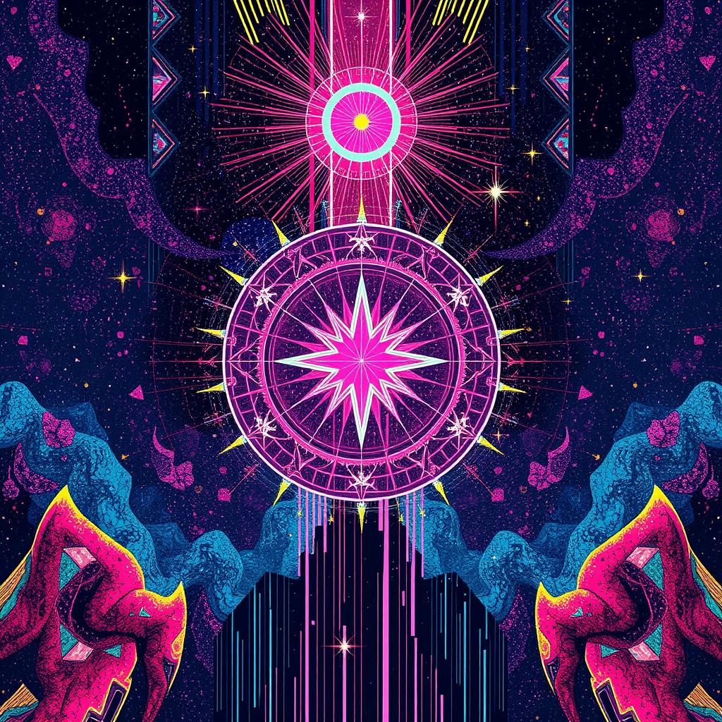 Abstract Constellation with Glitch Effects in Maximalist Sty...