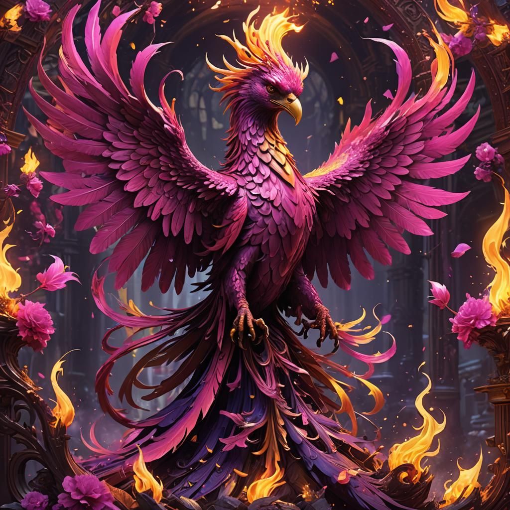 Hot Pink Phoenix in Dark Fantasy Style