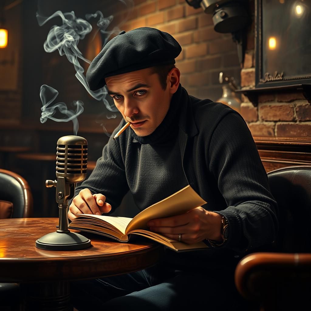 Brooding Beatnik Poet in Smoky Cafe, Film Noir