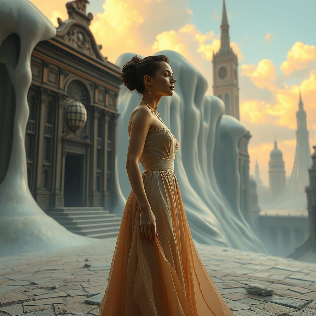 Ethereal Woman in Dreamlike Surrealist Landscape